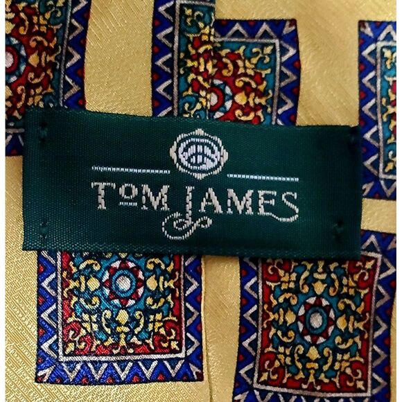 Tom James 100% Silk Tie USA Yellow/Purple/Red/Green Square Geometric Pattern - Picture 11 of 11